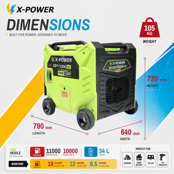 10000 Watt High Power Inverter Generator 11kW Gasoline Power with Electric Remote Start for Commercial Backup Power-XP11000iE