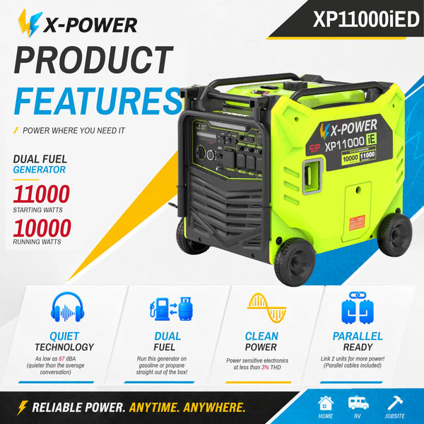 10000 Watt 11000Watt Portable Dual Fuel Inverter Full House Generator for Home Backup Power-XP11000iED