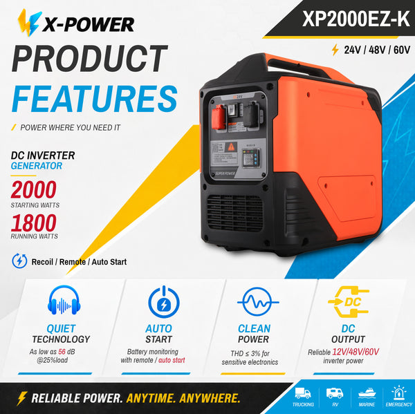 24V 48V 60V DC Inverter Gasoline Generator 2000watt Small DC Gas Generator with 9L Tank Remote Auto Start_ XP2000EZ-K