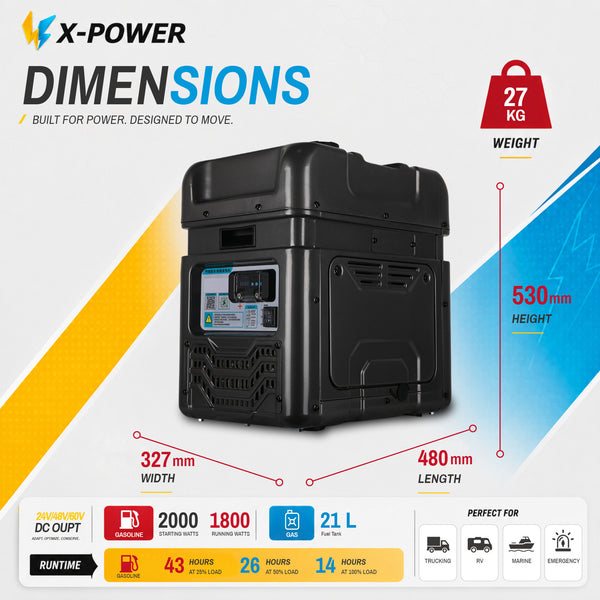 2000Watt 24V/48V/60V DC Gasoline Generator for Truck RV Marine_XP2000EZ-T20