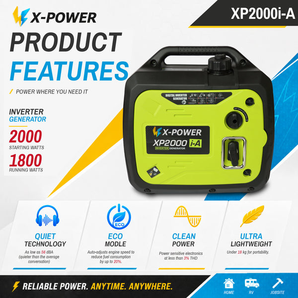 2kw Quiet Digital Gasoline Generator for Home Camping RV Backup_XP2000i-A