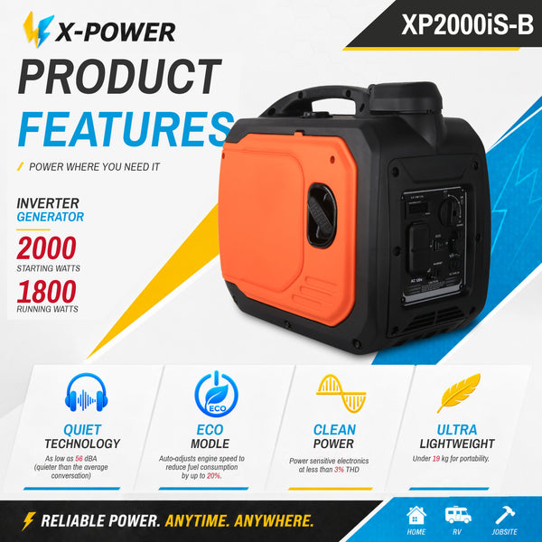 2000 Watt Portable Gasoline Inverter Generator 4-Stroke Lightweight Generator for Camping Home Backup_XP2000iS-B