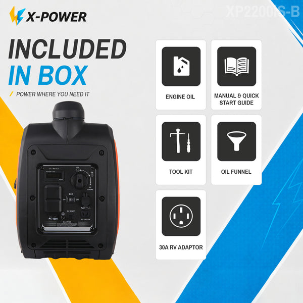2200 Watt Portable Inverter Generator Gasoline Power Quiet Generator for Camping Home Backup_XP2200iS-B
