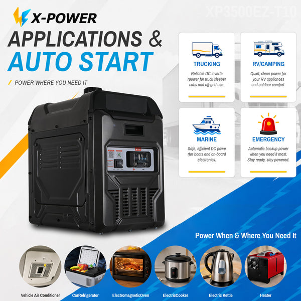 X-Power 3kw 3.5kw Gas Powered DC Inverter Generator 24V 48V 60V with Remote Control Hand Pull Start for Car RV Truck_XP3500EZ-T10