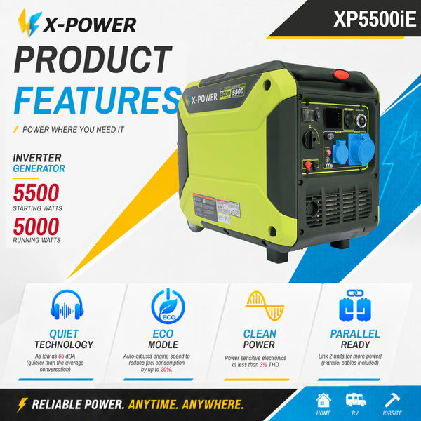 5000 Watt Quiet Portable Inverter Generator for Home Backup RV Outdoor Power Supply-XP5500iE