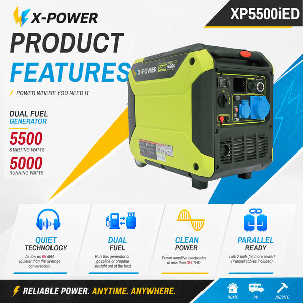 5000 Watt Dual Fuel Inverter Generator Gas LPG Powered Electric Generator 230V 50/60Hz-XP5500iED