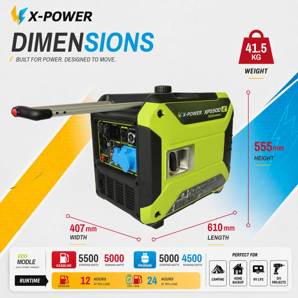 5000 Watt Dual Fuel Inverter Generator Gas LPG Powered Electric Generator 230V 50/60Hz-XP5500iED