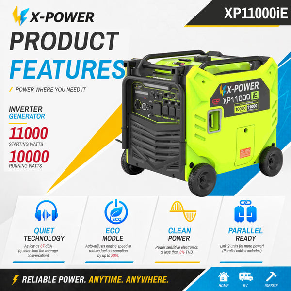 10000 Watt High Power Inverter Generator 11kW Gasoline Power with Electric Remote Start for Commercial Backup Power-XP11000iE