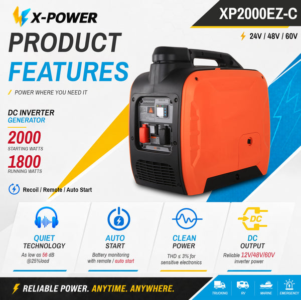 1800 Watt 2000Watt DC Gasoline Inverter Generator 24V 48V 60V Small DC Petrol Generator with Remote Auto Start_XP2000EZ-C