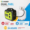 2000 Watt Dual Fuel Inverter Generator 110V-240V Quiet Gasoline Propane for RV Camping Home Backup-XP2000iD