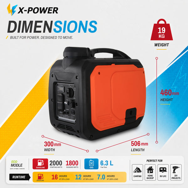 2000 Watt Portable Gasoline Inverter Generator 4-Stroke Lightweight Generator for Camping Home Backup_XP2000iS-B