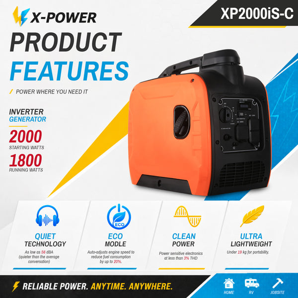 2000Watt Super Quiet Gasoline Inverter Generator Portable Power for Camping Home Backup Outdoor Use_XP2000i-C