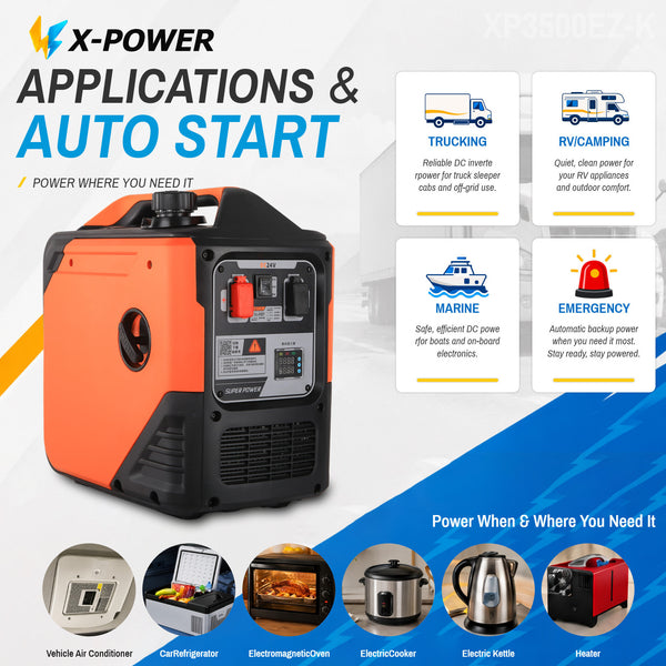 3kw 3500Watt DC Gasoline Generator 24V 48V 60V Small DC Inverter Generator with Remote Auto Start for Truck RV Marine_XP3500EZ-K
