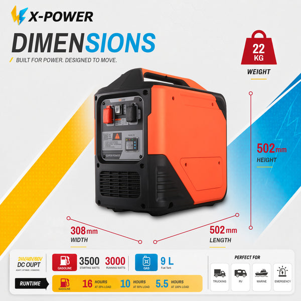 3kw 3500Watt DC Gasoline Generator 24V 48V 60V Small DC Inverter Generator with Remote Auto Start for Truck RV Marine_XP3500EZ-K