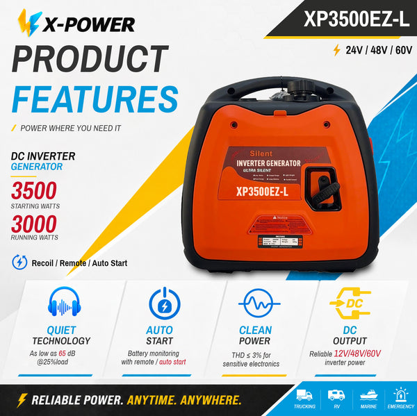 3500Watt 3000 Watt 24V 24V 48V 60V DC Gas Powered DC Generator with Auto Start for RV Truck Marine_XP3500EZ-L