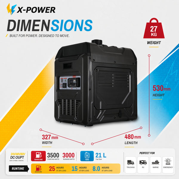 X-Power 3kw 3.5kw Gas Powered DC Inverter Generator 24V 48V 60V with Remote Control Hand Pull Start for Car RV Truck_XP3500EZ-T10