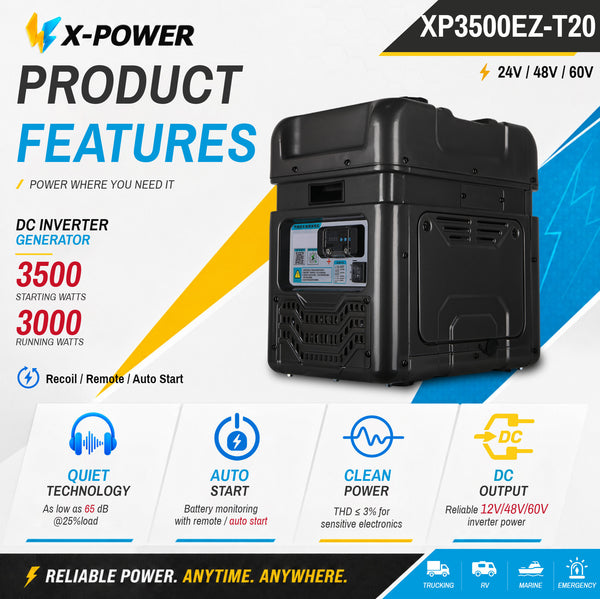 3kw 3.5kw Gas Power DC Inverter Generator 24V 48V 60V Silent DC Gasoline Generator with Remote Control Hand Pull Start_XP3500EZ-T20