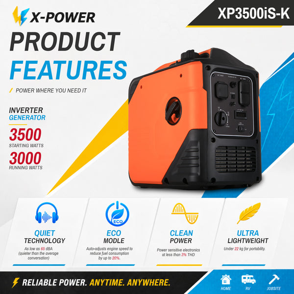 3500 Watt Small Portable Gas Generator and Inverter 3000 Watt Super Quiet Generator for RV Camping_XP3500iS-K