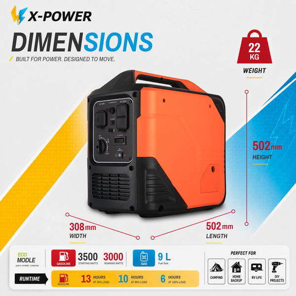 3500 Watt Small Portable Gas Generator and Inverter 3000 Watt Super Quiet Generator for RV Camping_XP3500iS-K