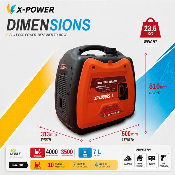 4000 Watt Quiet Portable Inverter Generator with 110V 120V 230V 240V Output for RV Camping Home _XP4000iS-L