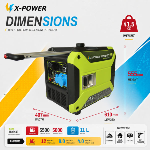 5000 Watt Quiet Portable Inverter Generator for Home Backup RV Outdoor Power Supply-XP5500iE